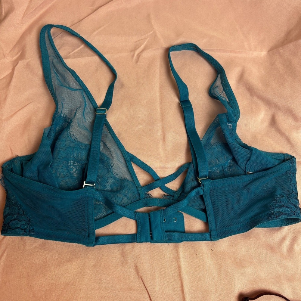 Victoria's Secret Unlined Wired Lot of 2 Bras 36C Teal Lace & Brown Mesh Bra - Picture 5 of 10